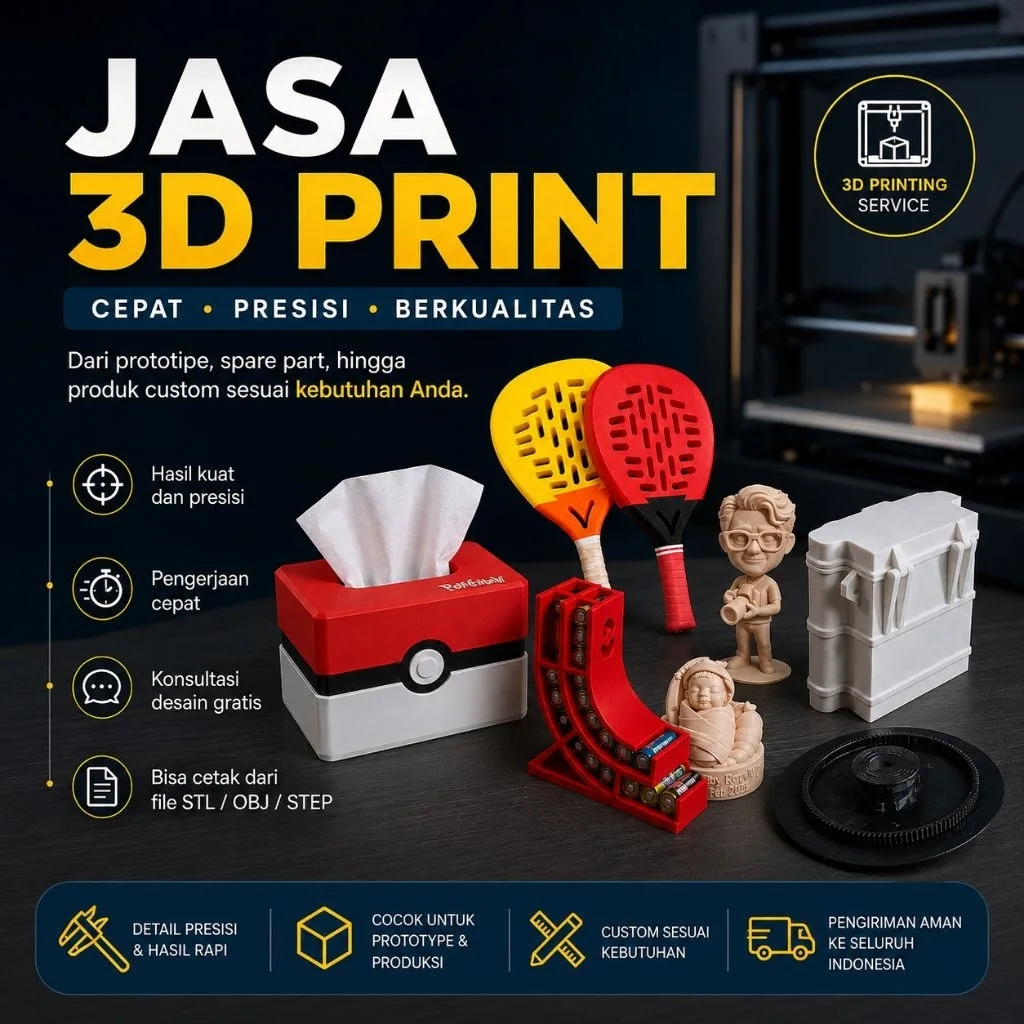Jasa 3D Print Custom | Prototype, Spare Part, Figur, Aksesoris & Produk Custom