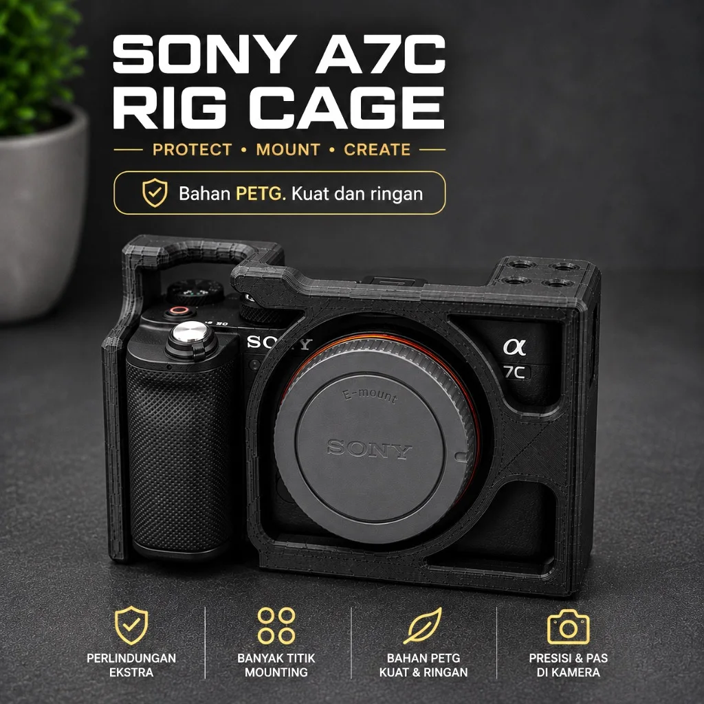 Sony A7C Rig Cage 3D Print Bahan PETG Kuat dan Ringan